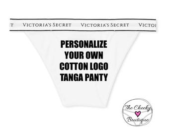 Personalize a Victoria Secret white Cotton Logo Tanga Panty ** FAST SHIPPING ** Christmas Gift Idea