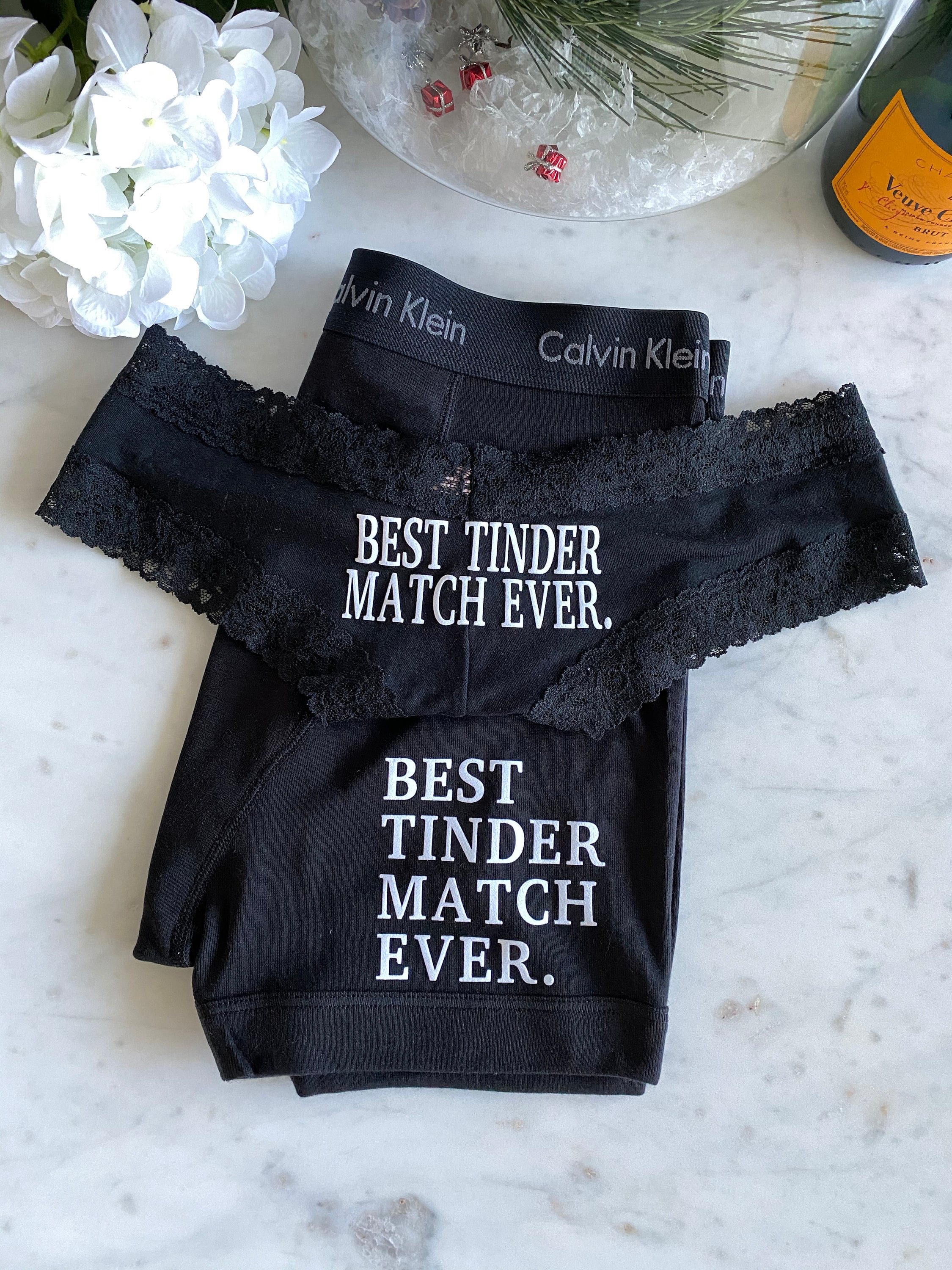 Calvin Klein and Victoria Secret Black Couples Best Tinder Match Ever, Personalized Boxer Briefs, Personalized Panties