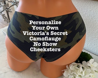 Personalize your own dark green camo Victoria Secret No Show cheekster panty * FAST SHIPPING * Military Panties, Military Underwear