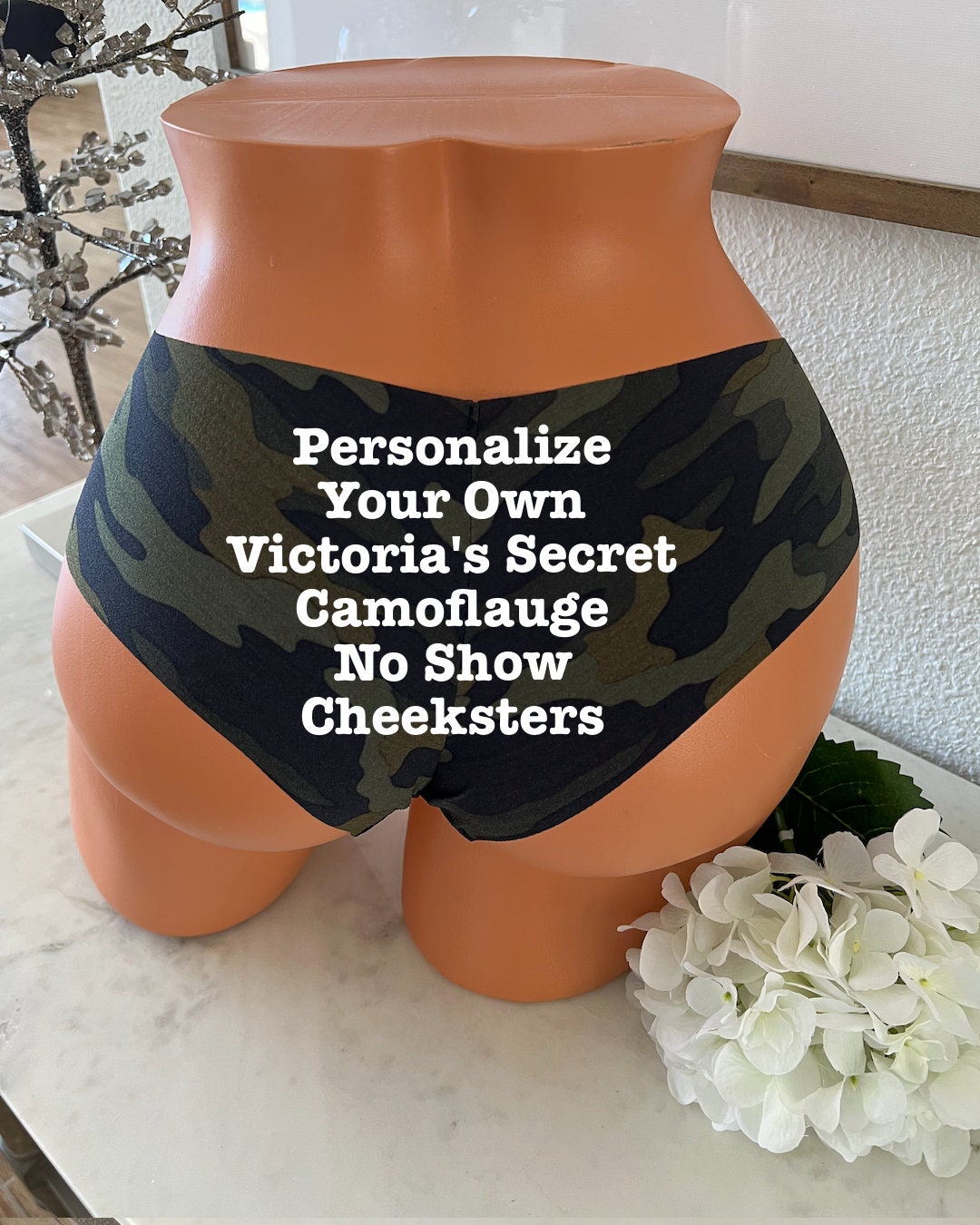 Personalize your own dark green camo Victoria Secret No Show cheekster panty  * FAST SHIPPING * Military Panties, Military Underwear