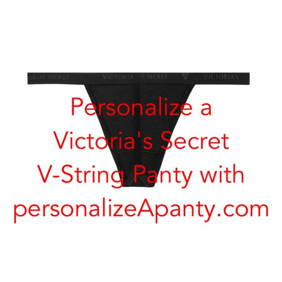 Personalize a Victoria Secret cotton black V-string Panty * FAST SHIPPING * Bridal Shower Gift, Brides lingerie, bachelorette gift