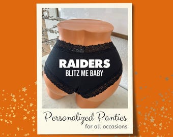 Raiders Blitz Me Baby Black Victoria’s Secret Cheeky Panties | Personalized NFL Game Day Lingerie | Football Fan Gift