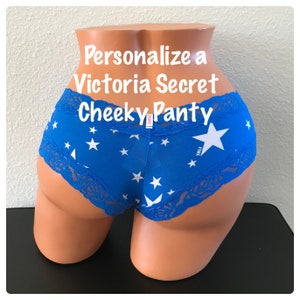 Personalized Panties Victoria&#39;s Secret Blue Patriotic Cheekster Panty with white stars * FAST SHIPPING * 4th of July Panties, Underwear