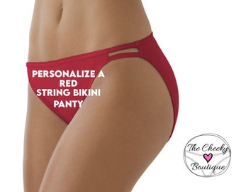 Personalize a Red Women's Vanity Fair String Bikini Panty * FAST SHIPPING * Fun Panties, Womens Lingerie, Holiday Panties