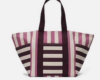 NEW Victoria’s Secret NEW Striped Large Canvas Tote Bag with zipper *Fast Shipping* Over Night Bag, Travel Bag, Beach Bag