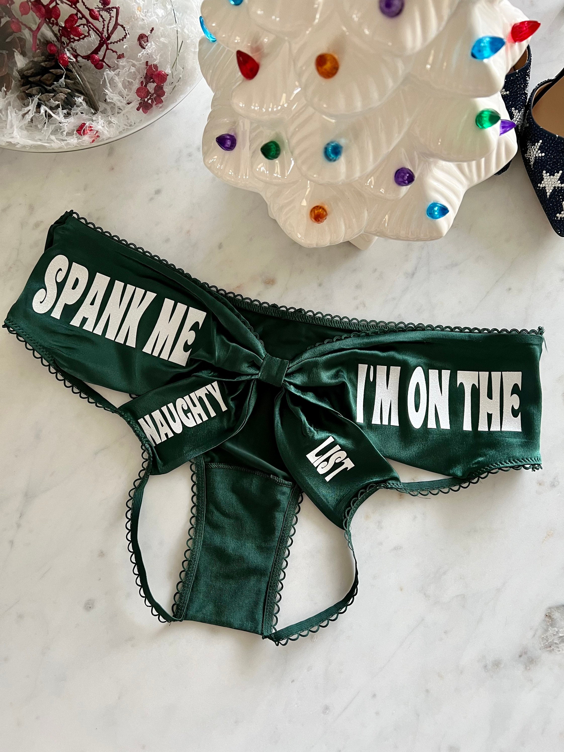 Spank Me I'm on the Naughty List Green Victoria Secret Very Sexy Strappy  Mesh Bow Cheeky Panty FAST SHIPPING Christmas Lingerie 