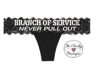 Never Pull Out black Victoria Secret all over lace thong panty * FAST SHIPPING * Personalized Thong Panty, Add your branch of service