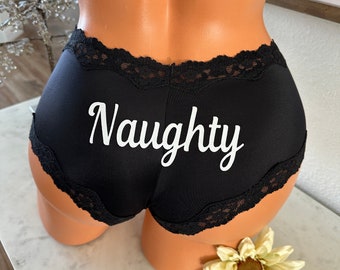 Naughty!  Black Cheeky Panties * FAST SHIPPING * Plus Size Options Available, Christmas Bedroom Fun, Stocking Stuffer Ideas