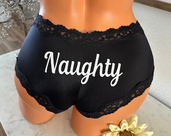 Naughty!  Black Cheeky Panties * FAST SHIPPING * Plus Size Options Available, Christmas Bedroom Fun, Stocking Stuffer Ideas