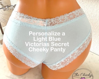 Personalize a Victorias Secret Blue Floral Lace Waist Cheeky Panty * FAST SHIPPING * Wedding Panties, Something Blue, Plus Sizes Options