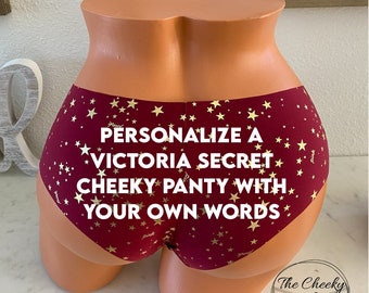 Personalize Underwear red Victoria Secret NO-SHOW CHEEKSTER with gold foil stars  *Fast Shipping* Womens Panties Bachelorette Panties