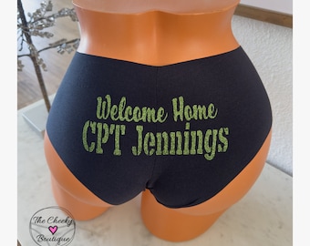 Personalized Welcome Home Military Rank and Name Victoria Secret Black No Show Underwear Personalized with Rank on Front