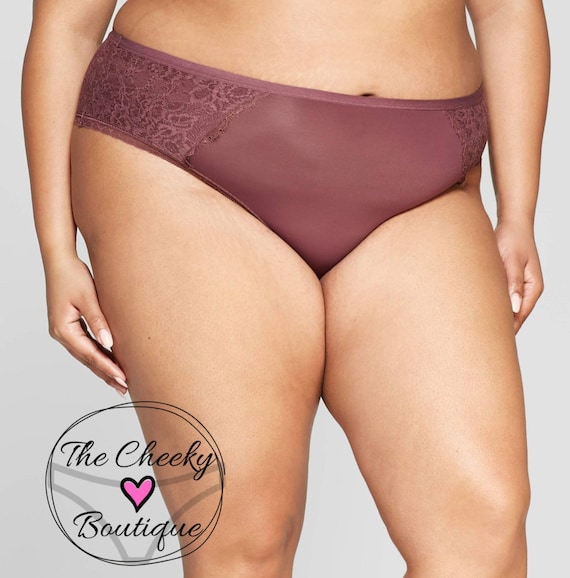 Personalize Your Own Plus Size Burgundy Brief Panties With Lace