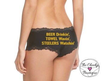 Beer Drinkin, Towel Wavin, Watchin Black Cheeky Panty * FAST SHIPPING * Football Panties black and gold love New Plus Size Options