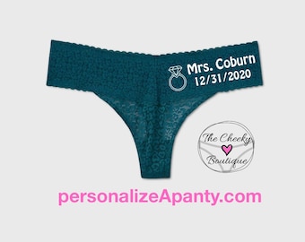 Future Mrs. Plus Size Teal Allover Lace Thong with date | Plus Size Womens Underwear | * FAST SHIPPING * - Sizes X, XL, 2XL, 3XL and 4XL