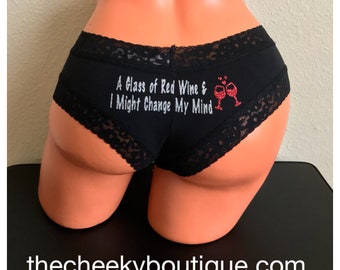 A glass of red wine and I might change my mind - Victoria Secret Black Cheeky Panty * FAST SHIPPING * - Fun Panties, Birthday Gift