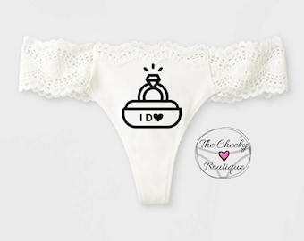 Personalized White Bridal Thong, monogrammed thong, I DO personalized thong, wedding underwear, bridal gift, bridal panty, wedding lingerie