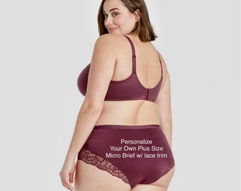 Personalize your own plus size Burgundy Brief panties with Lace Trim on the bottom * FAST SHIPPING * Valentines Underwear
