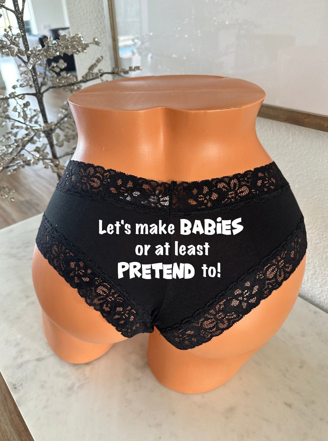 Let's make babies or at least pretend to! Personalized Panties Victoria  Secret Black Custom Underwear * FAST SHIPPING *