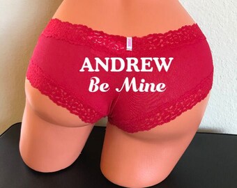 Personalized {NAME} Be Mine Victoria's Secret Red cheeky panty. Valentine's Day Panties