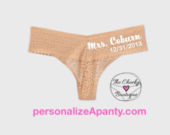 Personalized Plus Size Nude Thong with Lace  | Mrs. Thong Underwear with wedding date | * FAST SHIPPING * - Sizes X, XL, 2XL, 3XL and 4XL