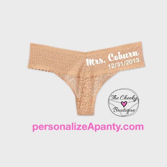 Personalized Plus Size Nude Thong With Lace Mrs. Thong Underwear