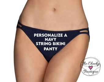 Personalize a Navy Women's Vanity Fair String Bikini Panty * FAST SHIPPING * Bride to Be panties, Wedding Lingerie, Future Mrs Panties