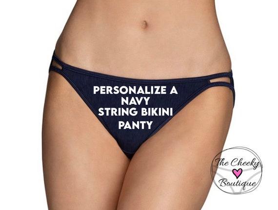 Personalize a Navy Women's Vanity Fair String Bikini Panty * FAST SHIPPING  * Bride to Be Panties, Wedding Lingerie, Future Mrs Panties