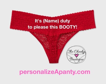 Personalize It's (Name) duty to please this Booty! Plus Size Red Thong | * FAST SHIPPING * - Sizes X, XL, 2XL, 3XL and 4XL | Christmas panty