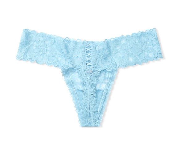 Buy Victoria's Secret Tranquil Blue Lace Shine Strap Thong Panty from Next  Norway