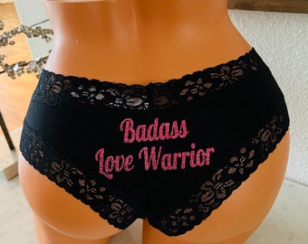 Badass Love Warrior Black Victoria Secret Cheeky Panties * FAST SHIPPING * Valentines Day Gift, Anniversary Gift, Birthday Gift
