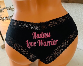 Badass Love Warrior Black Victoria Secret Cheeky Panties * FAST SHIPPING * Valentines Day Gift, Anniversary Gift, Birthday Gift