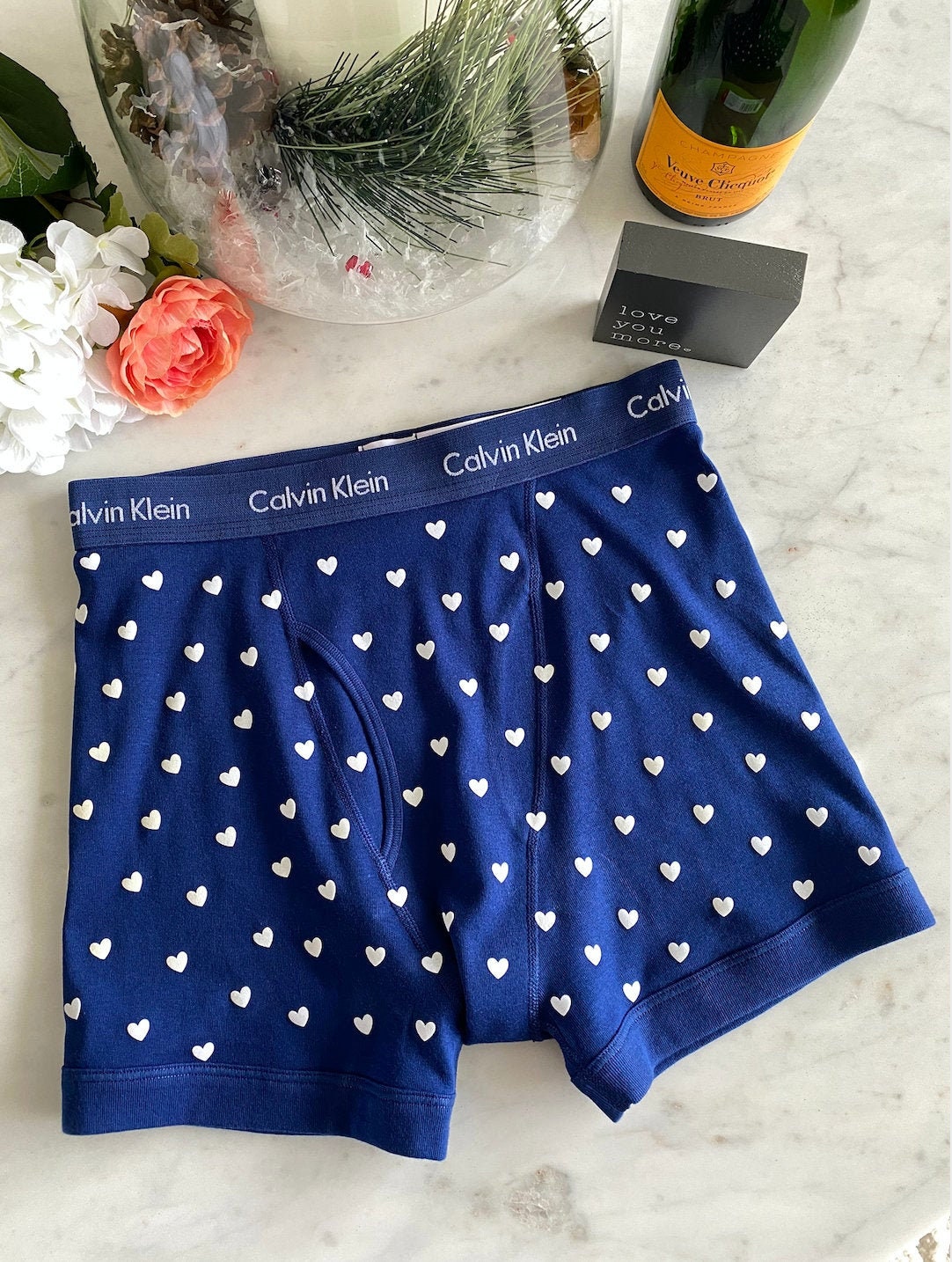 Calvin Klein Blue Boxer Briefs with little hearts white velvet hearts all  over, Fast Shipping, Clothing, Mens Clothing, Underwear,  Sale