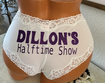 Victoria's Secret White Cheeky Panty: Halftime Show Custom Football Gift