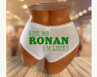 Personalized St. Patrick’s Day Panties – Kiss Me (Your Name) I’m Lucky – Custom Victoria’s Secret Cheeky Underwear – Funny Gift for Her