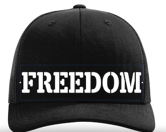 Personalized Trucker Hat, Freedom, 112 Richardson Adult fitted Adjustable snapback back, Custom Black Trucker Hat