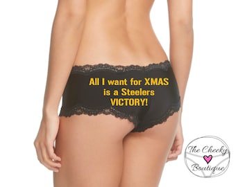 All I want for XMAS is a Steeler Victory Black Cheeky Panty * FAST SHIPPING * Plus Size Options