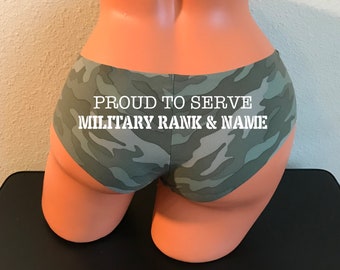 Proud To Serve Military Rank and Name Camo Victoria Secret No Show Cheeky Panty *FAST SHIPPING* | Military Lingerie | Welcome Home Soldier