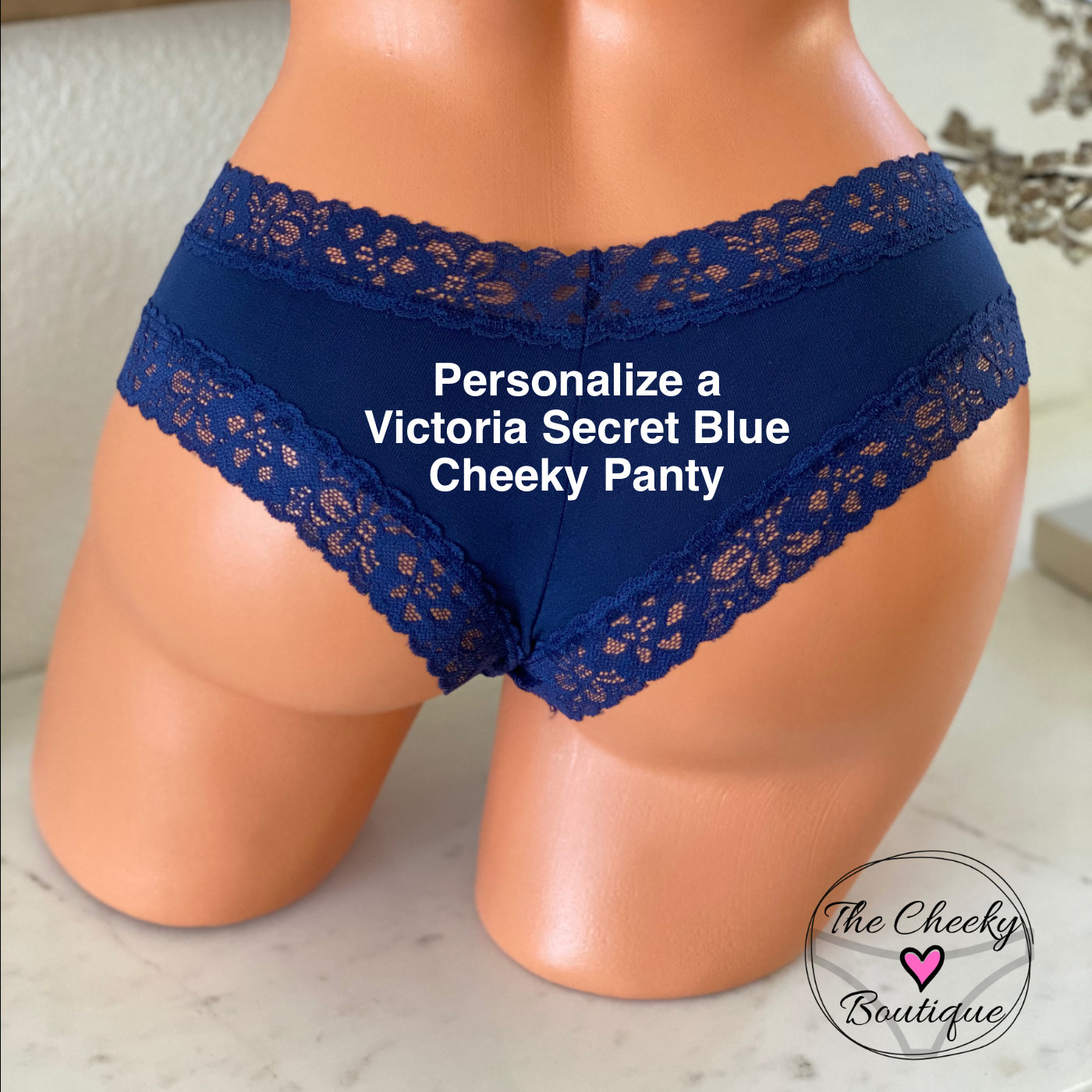 Personalized Panties, Customize with your own words a Victoria Secret Blue  All Cotton cheeky panty