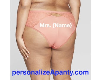 Plus Size Personalized Panty | Mrs. | Women's Plus Size Micro Faded Rose Cheeky with Lace  * FAST SHIPPING *