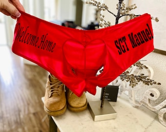 Welcome Home Military Rank and Name | Personalized Panties | Red Victoria Secret Very Sexy Heart Ouvert Cheeky Panty * FAST SHIPPING *