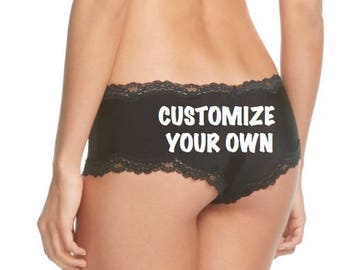 Customize a Black Cheeky Panty with your own words, FAST SHIPPING Personalized for a You or a Bride to Be