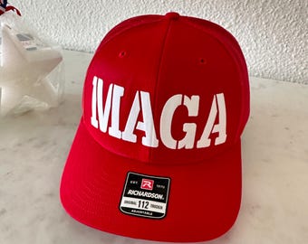 Personalized Trucker Hat, MAGA, 112 Richardson Adult fitted Adjustable snapback, Custom Red Trucker Hat