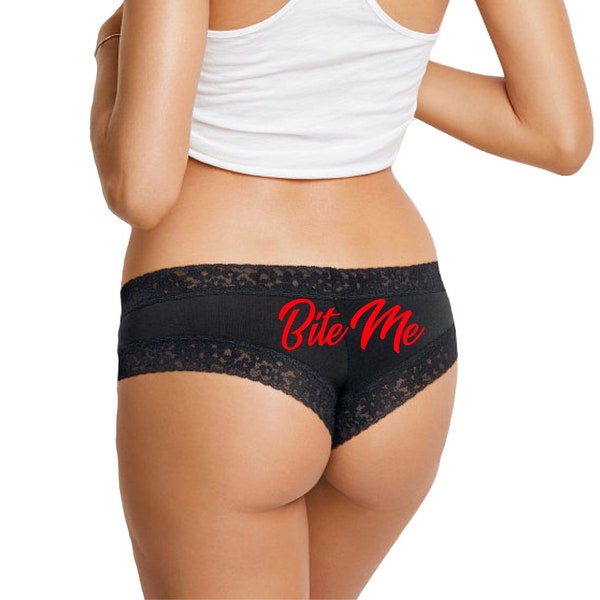 Bite Me | Victoria Secret Black Cotton Cheeky Panty | FAST SHIPPING | Fun Underwear | Naughty Lingerie