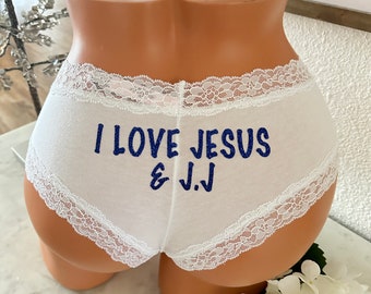 Personalized Underwear I Love Jesus and ...  White Authentic Victoria Secret Cheeky Panties * FAST SHIPPING *