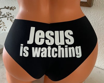 Jesus is watching Black Victoria Secret no show cheeky panty * FAST SHIPPING * Personalized Panties, Women's Cheeky Fun Underwear