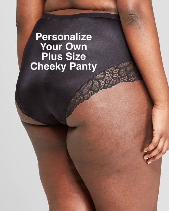 Personalized Panties Plus Size Black Cheeky With Lace Trim on the