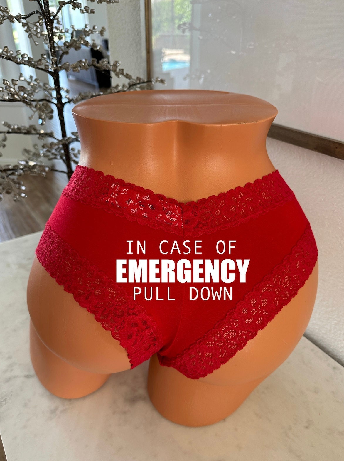 In case of emergency pull down red Victoria secret cheeky panties *FAST  SHIPPING* Personalized Panties