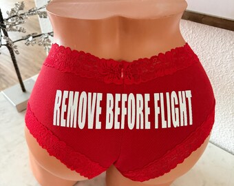 Remove Before Flight red cheeky Personalized Fun Underwear, Victorias Secret