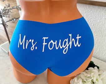 Personalize Mrs. Royal Blue No Show Cheeky Panty *FAST SHIPPING* Gift for Bridal Shower, Panty Game, Bachelorette, Birthday